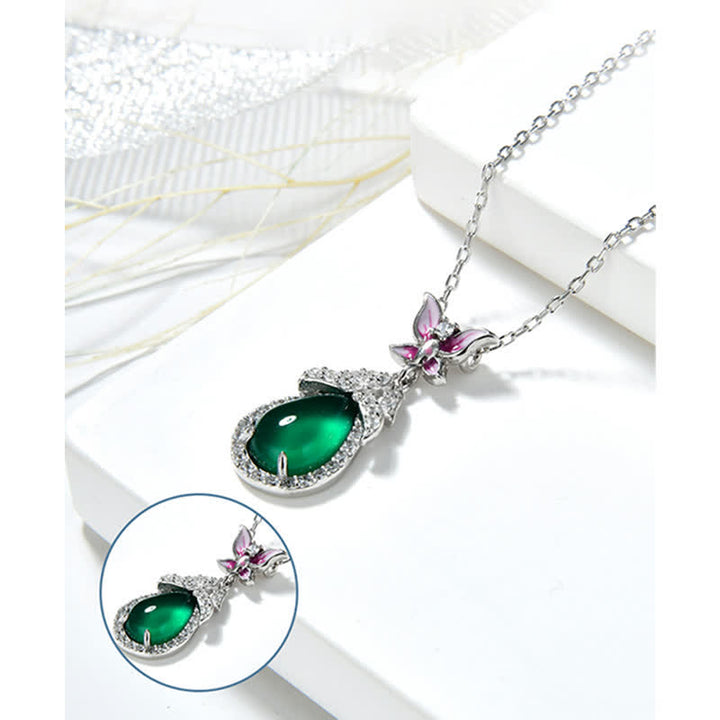 Colgante de plata de ley 925 con circonita y mariposa de Calcedonia Verde
