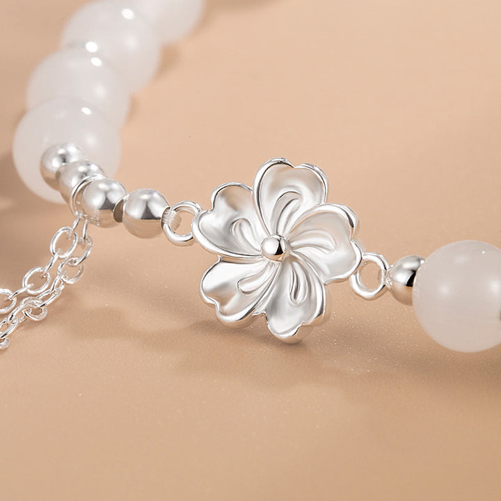 Pulsera de la suerte de la flor de los pétalos de la flor del melocotón del jade blanco de las Buddha Stones