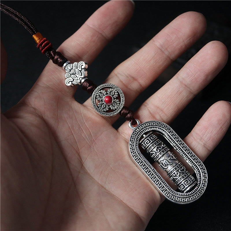Rueda de oración Tíbet Om Mani Padme Hum, decoración colgante giratoria para coche, paz
