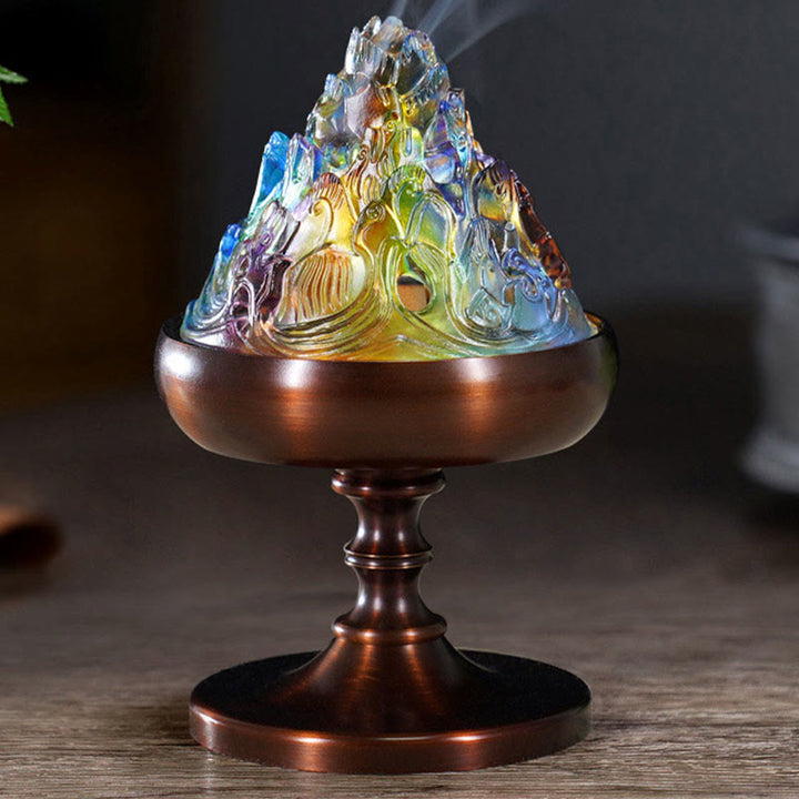 Quemador de incienso de meditación curativa Liuli Crystal Mountain