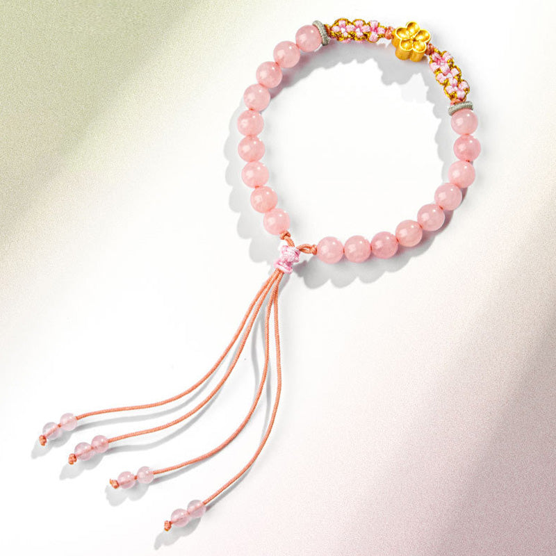Pulsera de plata de ley 999 con Buddha Stones , ágata roja natural, cristal rosa, flor de cerezo