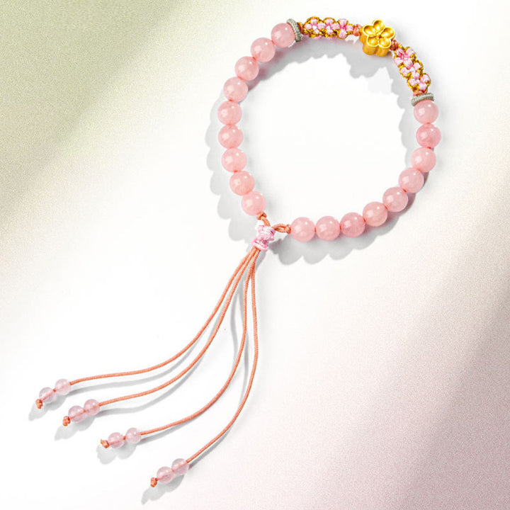 Pulsera de plata de ley 999 con Buddha Stones , ágata roja natural, cristal rosa, flor de cerezo