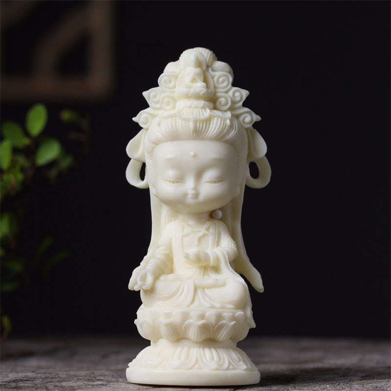 Buddha Stones Mini fruta de marfil Kwan Yin Avalokitesvara Lotus riqueza decoración de escritorio - image 2