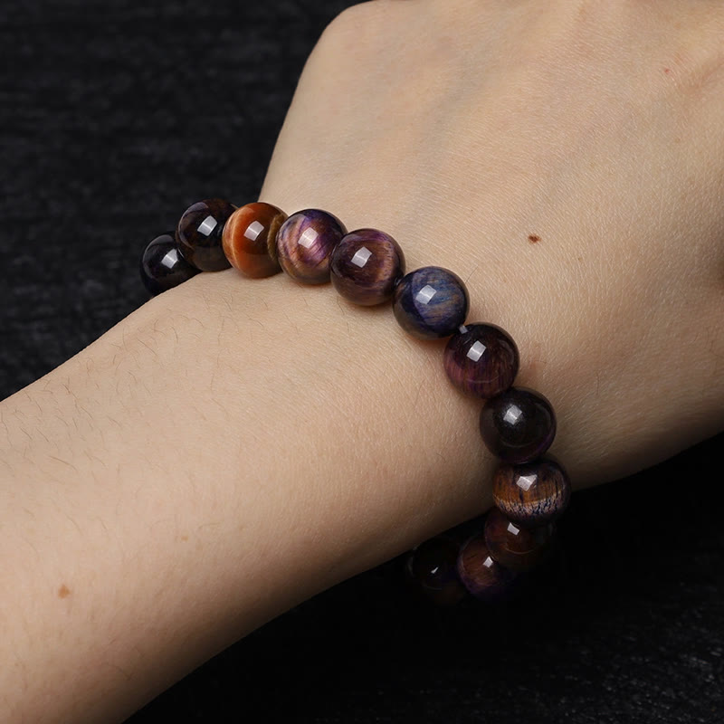 Pulsera de fuerza de protección de ojo de tigre púrpura natural de Buddha Stones