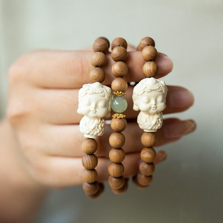 Pulsera de protección de tara verde con Buddha Stones , sándalo, jade hetiano, marfil, fruta