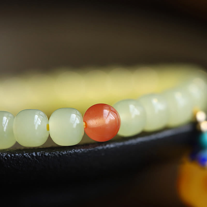 Pulsera de prosperidad de cristal de ágata roja ámbar calabaza de jade hetiano natural