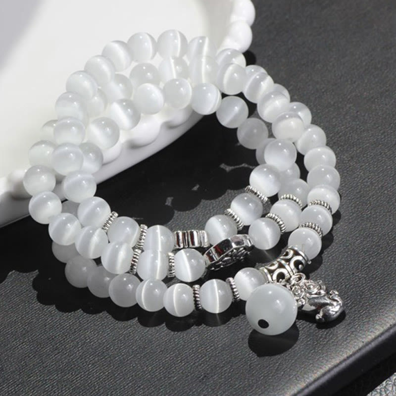 Pulsera de triple vuelta con soporte PiXiu de ojo de gato y Buddha Stones