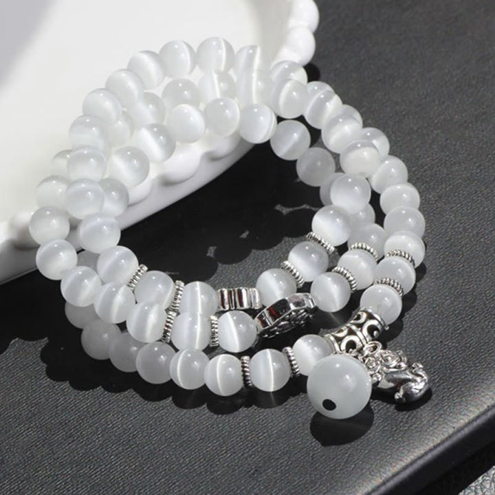 Pulsera de triple vuelta con soporte PiXiu de ojo de gato y Buddha Stones