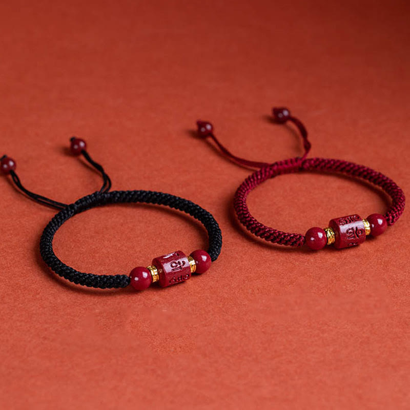 Pulsera trenzada con Buddha Stones, cinabrio del Tíbet, Om Mani Padme Hum, bendición grabada