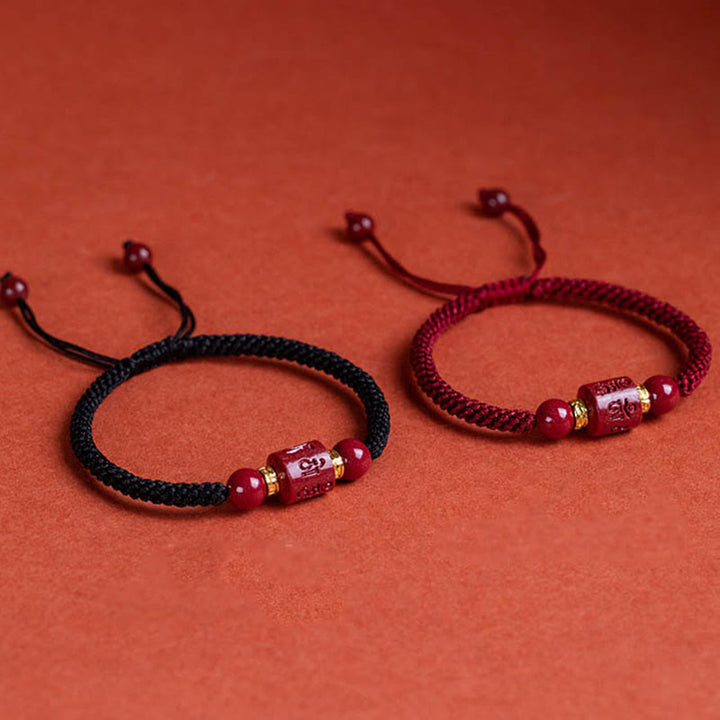 Pulsera trenzada con Buddha Stones, cinabrio del Tíbet, Om Mani Padme Hum, bendición grabada