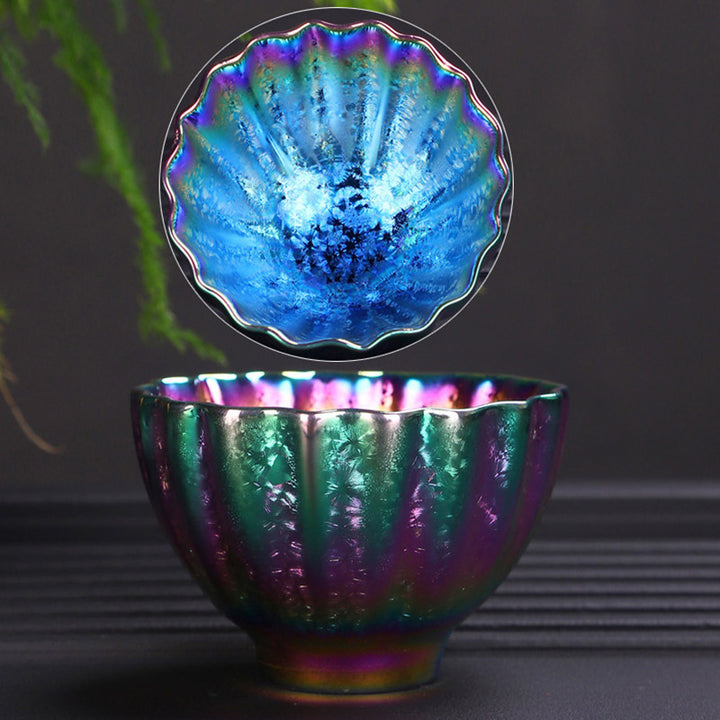 Taza de té de cerámica Jianzhan, cuenco de té de Kung Fu con Buddha Stones, Color arcoíris