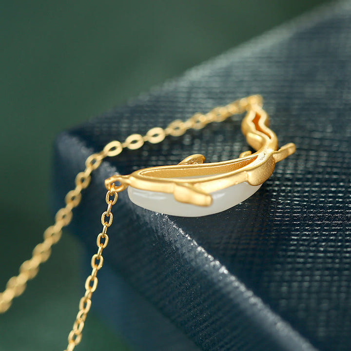 Colgante de collar de la suerte del delfín de jade blanco de plata de ley 925 con Buddha Stones - image 9