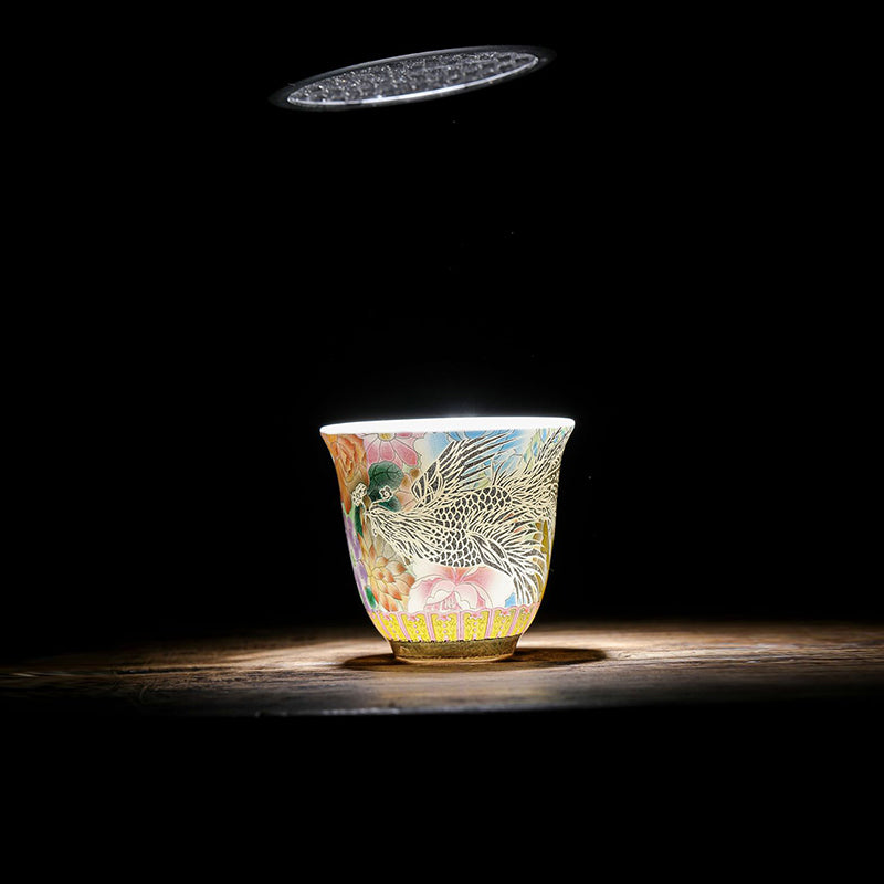 Taza de té de cerámica con flores de Fénix y dragón de Buddha Stones , taza de té de Kung Fu de 50ml