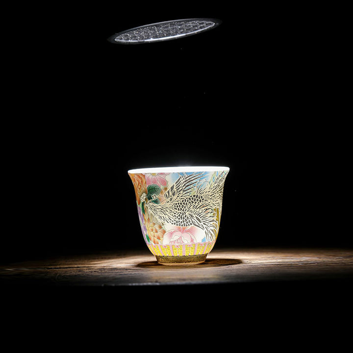 Taza de té de cerámica con flores de Fénix y dragón de Buddha Stones , taza de té de Kung Fu de 50ml