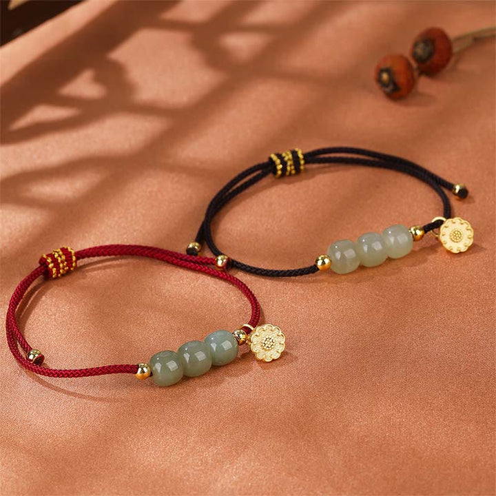 Pulsera trenzada hecha a mano con cuentas de jade hetiano, vaina de loto, prosperidad, suerte, Buddha Stones