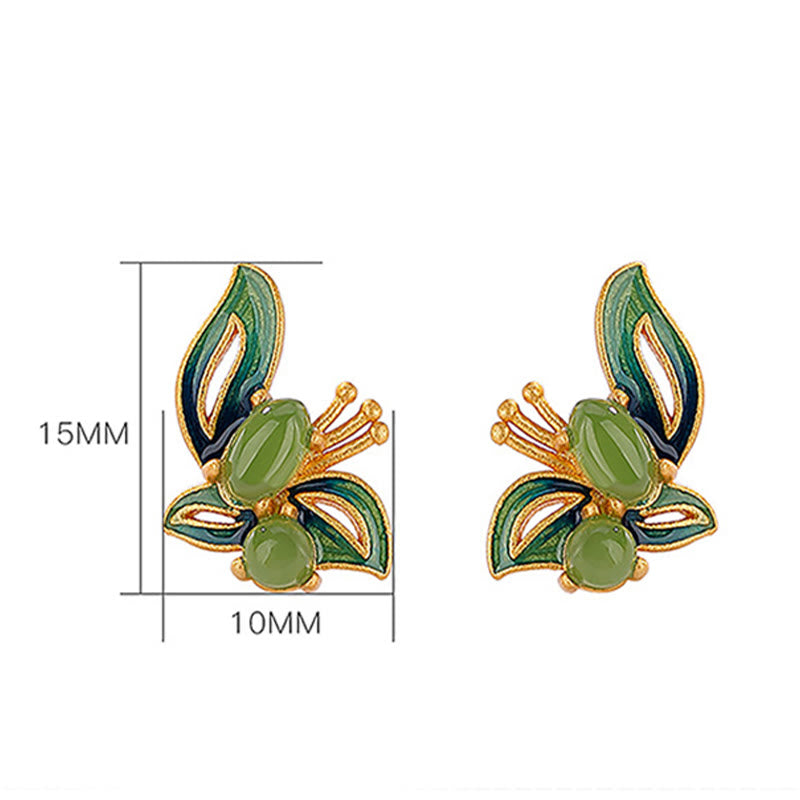 Pendientes curativos de la suerte de mariposa de jade cian natural chapado en plata de ley 925 con Buddha Stones