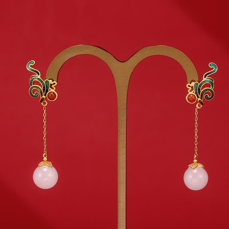 Pendientes colgantes con cuentas de ágata roja y jade blanco vintage con Buddha Stones