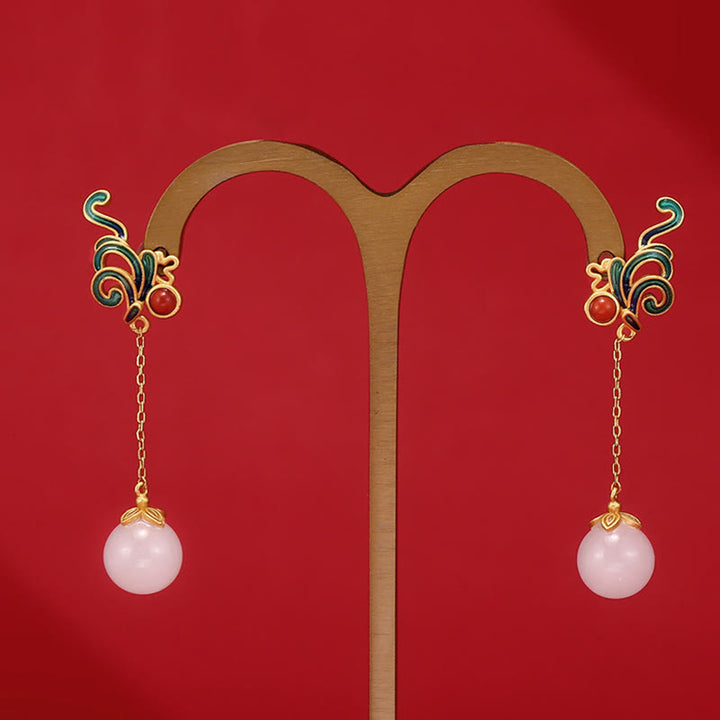 Pendientes colgantes con cuentas de ágata roja y jade blanco vintage con Buddha Stones