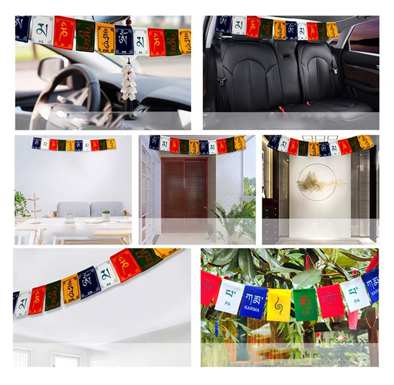 Bendición tibetana Windhorse Om Mani Padme Hum decoración de bandera de oración para coche al aire libre