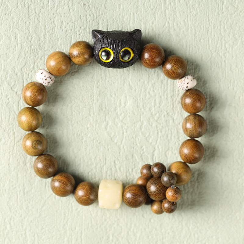 Pulsera calmante de la paz del gato de madera de ébano del sándalo verde de las Buddha Stones - image 2