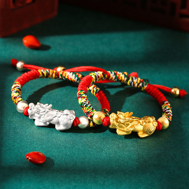 Pulsera de plata de ley 999 con Buddha Stones PiXiu Wealth King Kong con nudo trenzado para niños - image 0