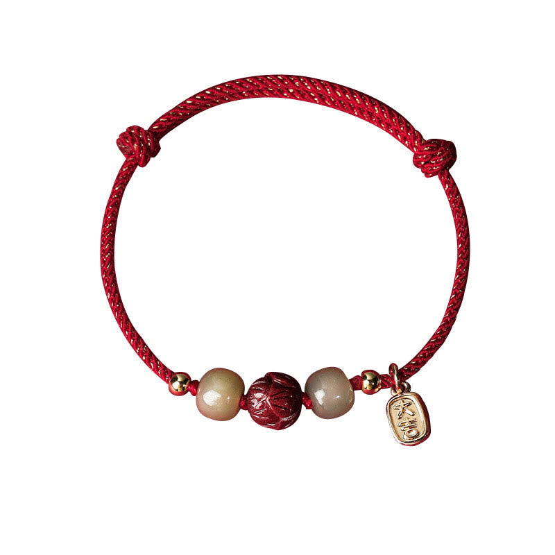 Pulsera de cuerda hecha a mano con Buddha Stones chapadas en oro de 14 quilates, jade hetiano, cinabrio, suerte de loto - image 5