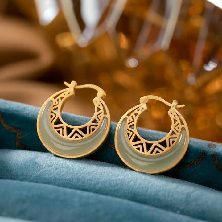 Pendientes colgantes de prosperidad de jade con luna creciente y Buddha Stones - image 5