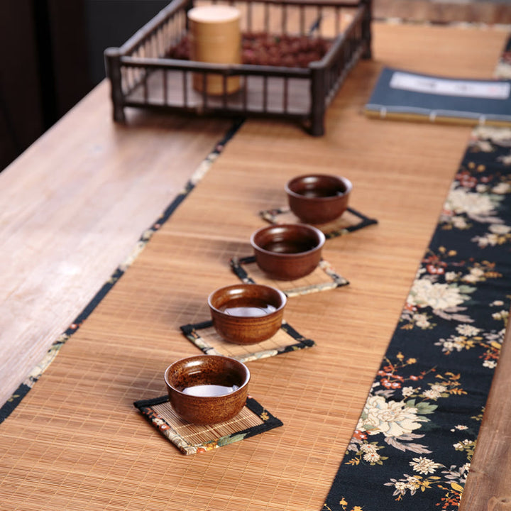 Tapete para taza de bambú con Buddha Stones , posavasos para taza de té, tapete para té de Kung Fu, Vintage, peonía, flor
