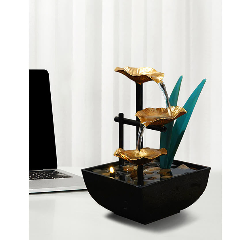 Adornos de loto de mesa de fuente de cascada de tres capas con decoración de escritorio de rocas de río - image 12