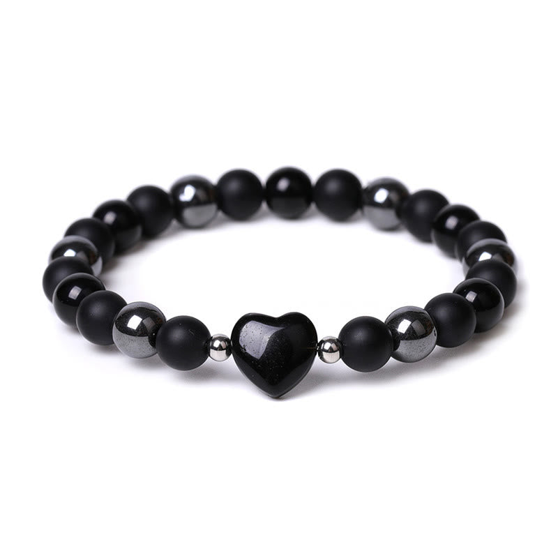 Pulsera de protección de corazón de amor de cristal de piedra de ojo de tigre de ónix negro de Buddha Stones