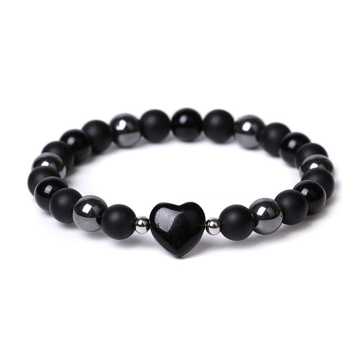 Pulsera de protección de corazón de amor de cristal de piedra de ojo de tigre de ónix negro de Buddha Stones