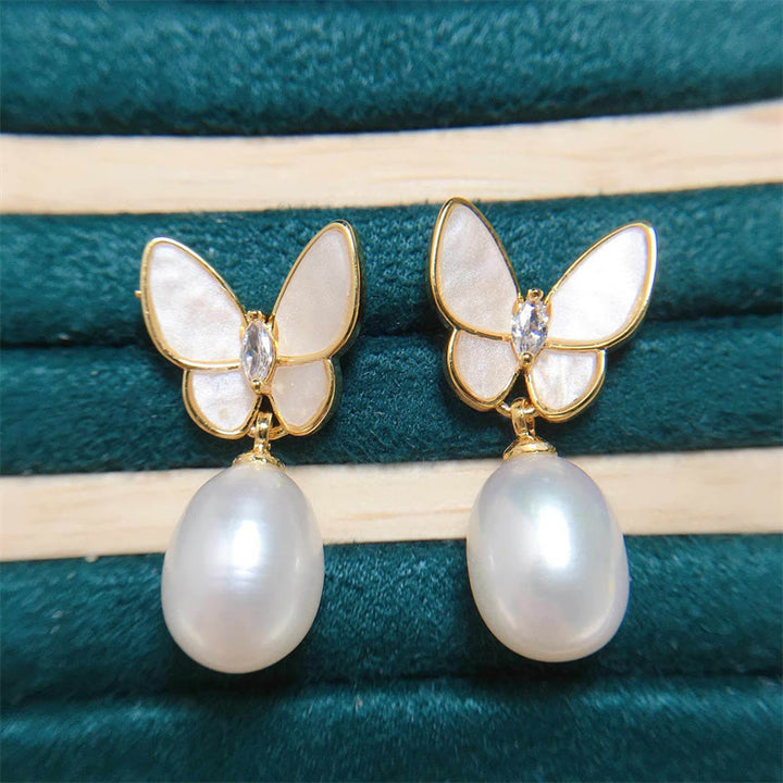Pendientes de plata de ley 925 con Buddha Stones , chapados en oro de 18 quilates, perlas de cobre, mariposa, optimismo