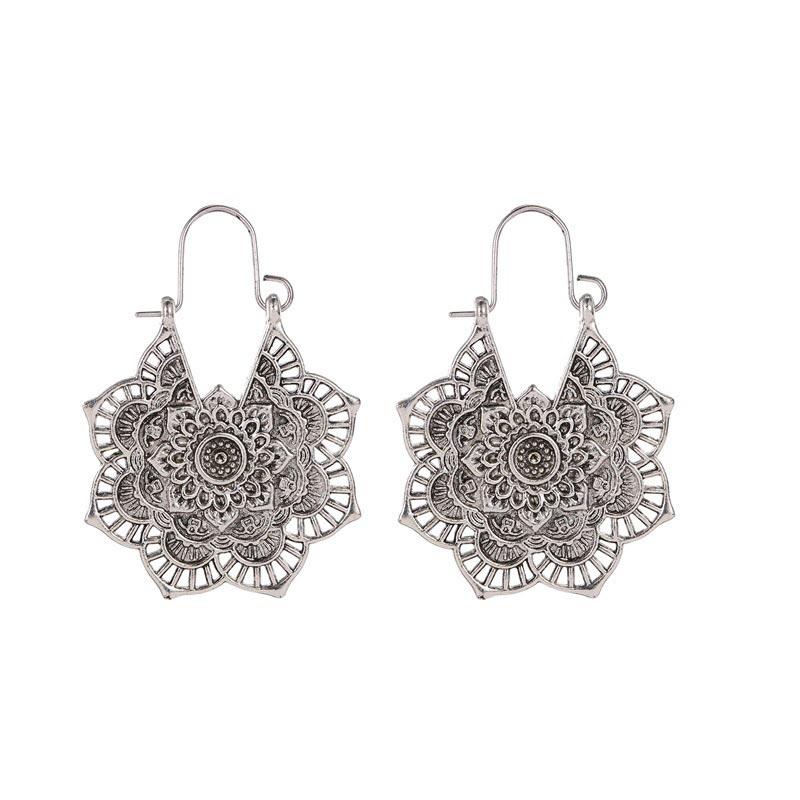 Pendientes colgantes de cobre con grabado de loto tibetano y Buddha Stones - Plata - image 6