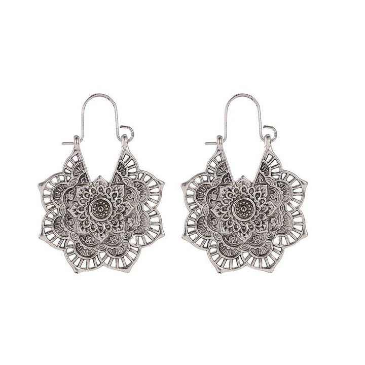 Pendientes colgantes de cobre con grabado de loto tibetano y Buddha Stones - Plata - image 6