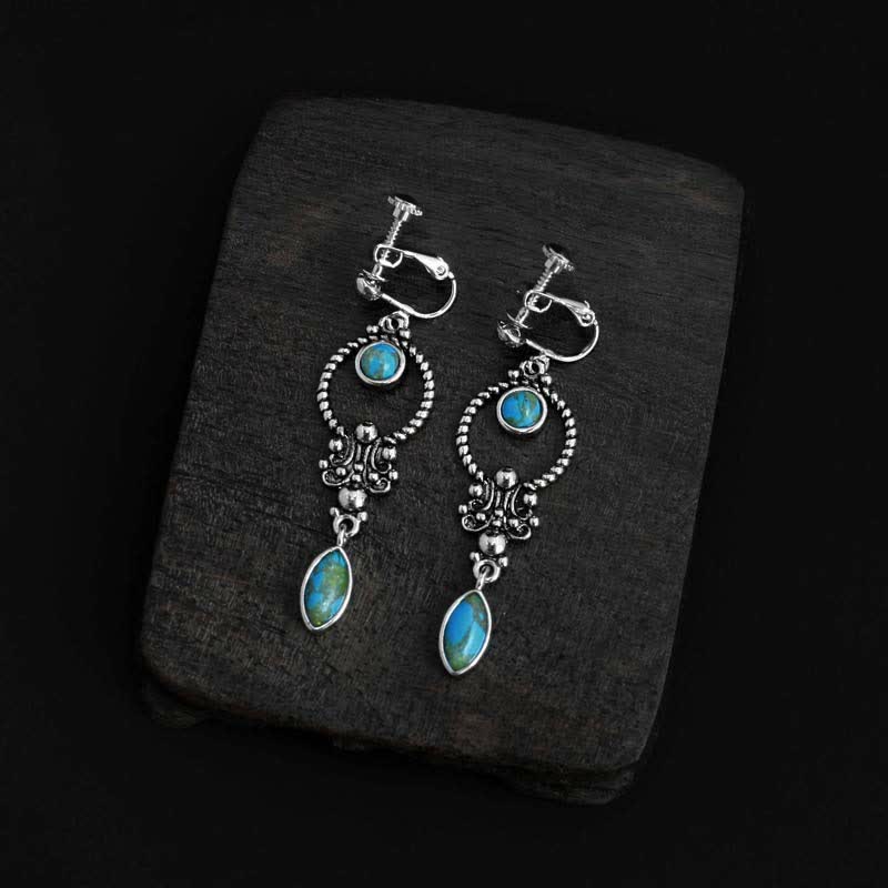 Pendientes colgantes de plata de ley 925 con diseño de gota de agua turquesa vintage