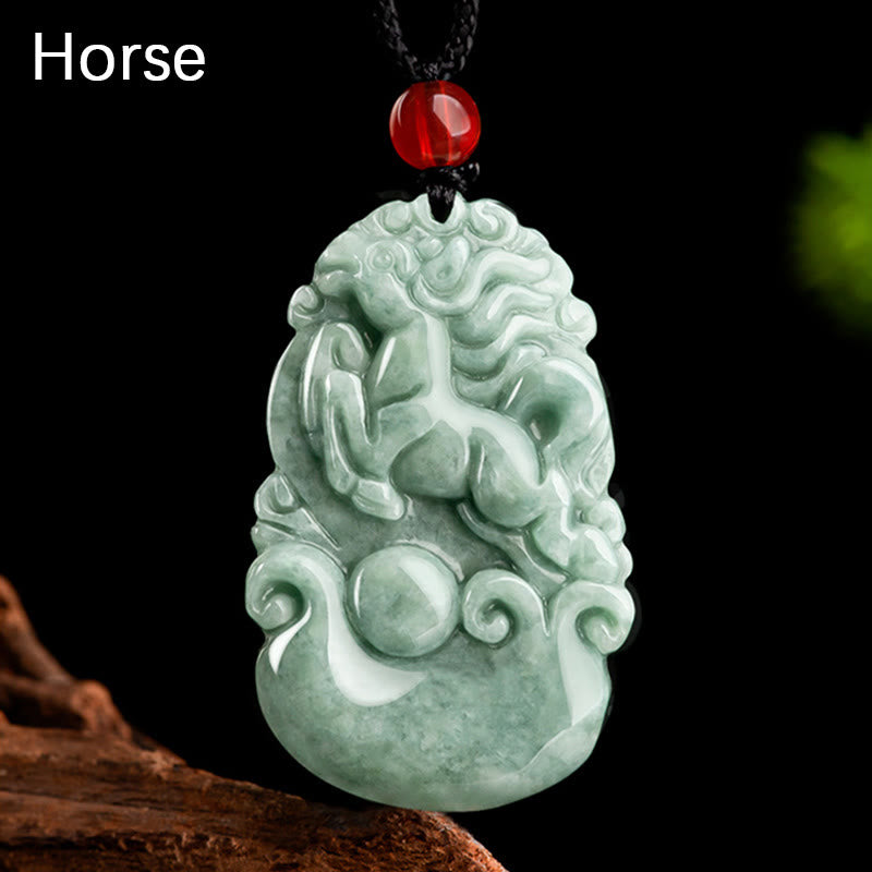 Buddha Stones Jade verde natural 12 Zodíaco chino Suerte Prosperidad Collar Colgante
