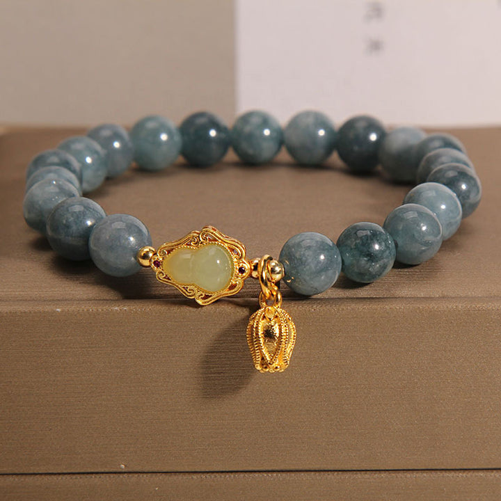 Pulsera de la suerte con dije de tulipán y calabaza de jade natural con Buddha Stones