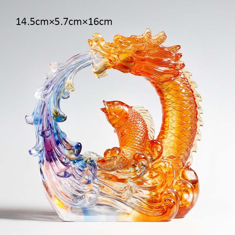 Buddha Stones Feng Shui Dragón Koi Pez hecho a mano Liuli Crystal Art Piece Decoración de la Oficina del Hogar - image 3