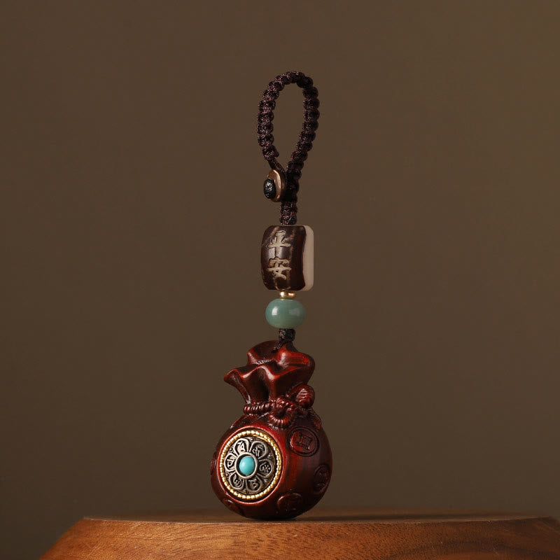 Buddha Stones, hoja pequeña, sándalo rojo, sándalo verde, bolsa de dinero, Om Mani Padme Hum, protección giratoria, decoración colgante - Sándalo rojo de hoja pequeña (Aleja a los malos espíritus ♥Protección) - Llavero - image 0