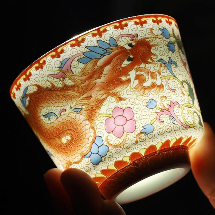 Tazas de té de cerámica de Kung Fu con Buddha Stones , 2 uds., Dragón Fénix