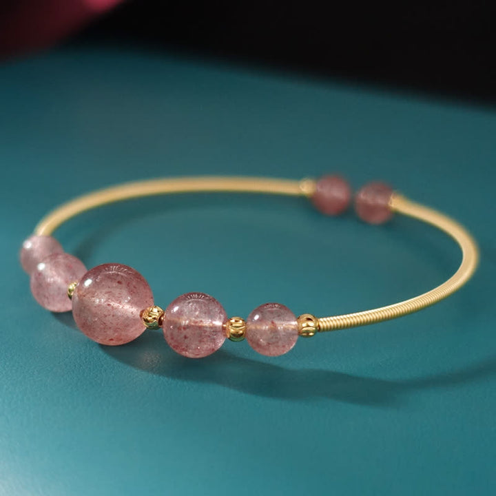 Brazalete de pulsera curativo de amor de cuarzo fresa natural con Buddha Stones