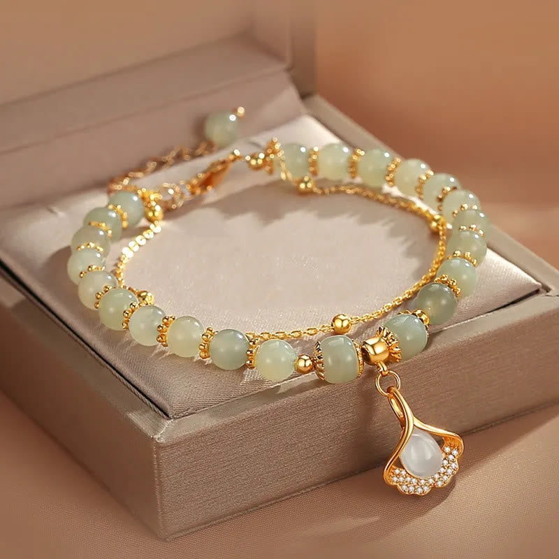 Pulsera con cuentas de la suerte, con Buddha Stones, hoja de jade, Ginkgo, tulipán, cacahuete, Fu