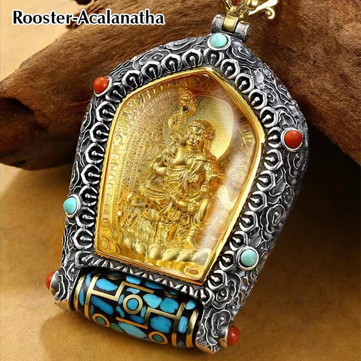 Colgante de collar de cuentas Dzi giratorio del zodiaco chino del Tíbet Buda natal Thangka prosperidad - Gallo-Acalanatha - image 12