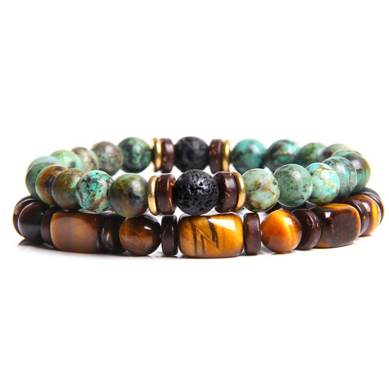 Buddha Stones 2 pulseras de cuentas de ojo de tigre de piedra emperador de cristal curativo