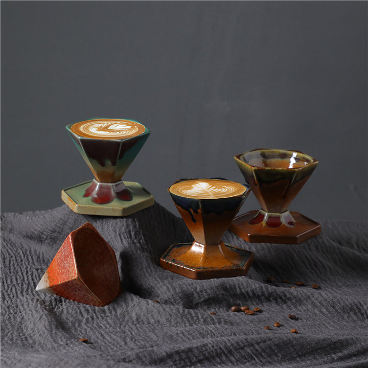 Taza de café y té de cerámica con diseño hexagonal de Buddha Stones, taza de café con base de 170ml