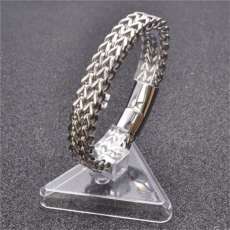 Brazalete de pulsera de equilibrio de acero de titanio con hebilla magnética de escamas de pescado de Buddha Stones