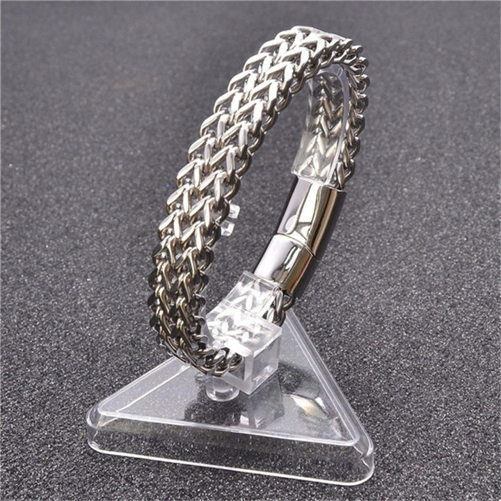 Brazalete de pulsera de equilibrio de acero de titanio con hebilla magnética de escamas de pescado de Buddha Stones