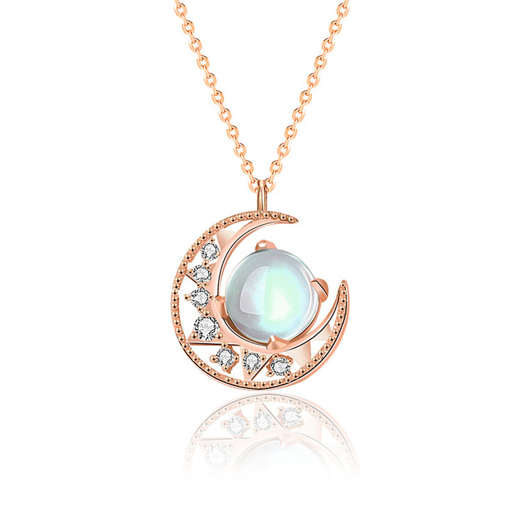 Colgante de collar de amor con diseño de luna de piedra lunar de plata de ley 925 con Buddha Stones