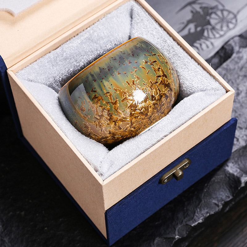 Taza de té de cerámica marrón colorida con Buddha Stones, tazón de té de Kung Fu