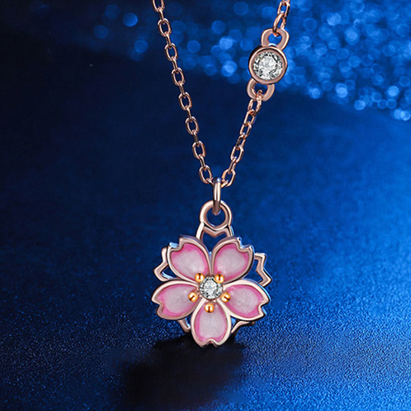 Colgante de plata de ley 925 con Buddha Stones , flor de cerezo, protección giratoria - Flor de cerezo en oro rosa - image 0